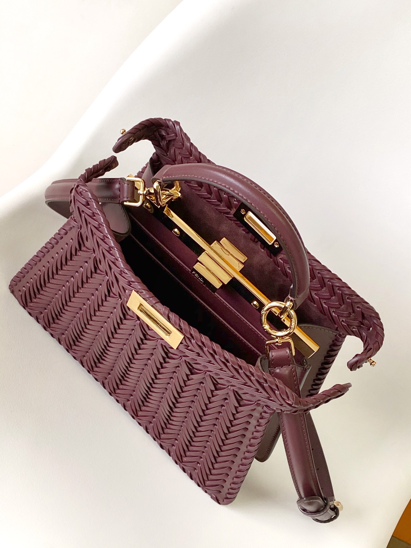 Fendi Peekaboo ISeeU Small Purple Red Interlace Leather Bag